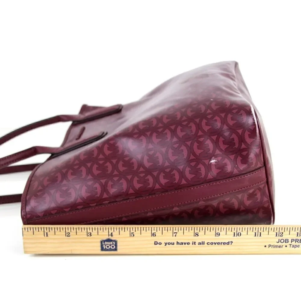 Large Michael Kors BURGUNDY COATED CANVAS LOGO SHOULDER BAG TOTE HANDBAG PURSE